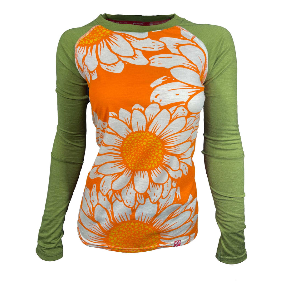Women's Flower Power Long Sleeve Merino | Orange Zest