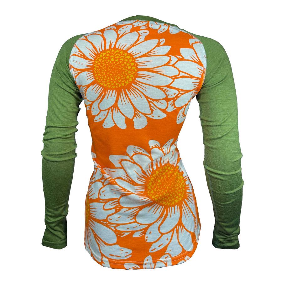 Women's Flower Power Long Sleeve Merino | Orange Zest