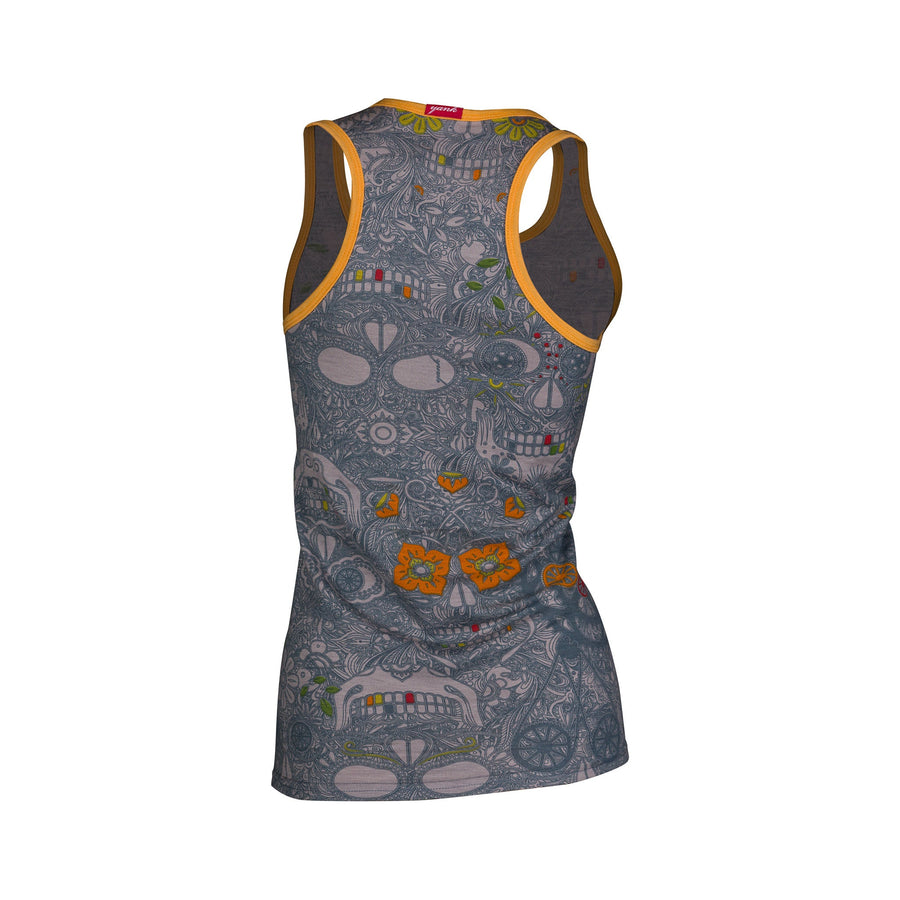 Women's Sugar Skull Racer Back Merino Singlet | Marigold - Yank NZ