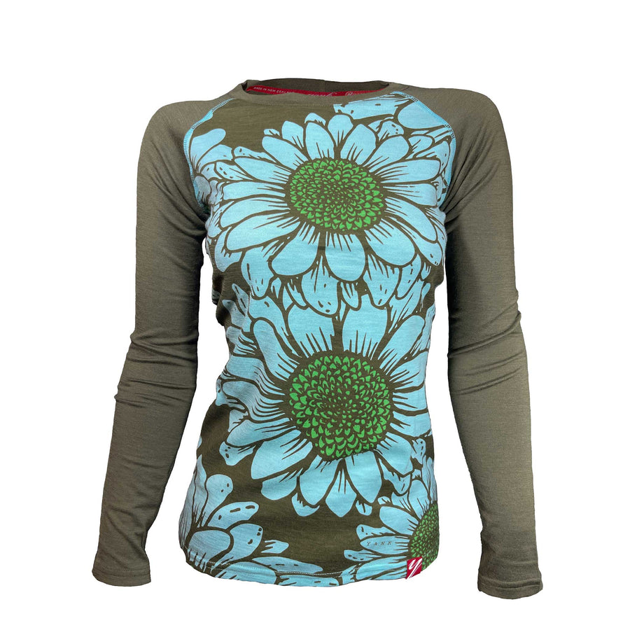 Women's Flower Power Long Sleeve Merino| Minty As