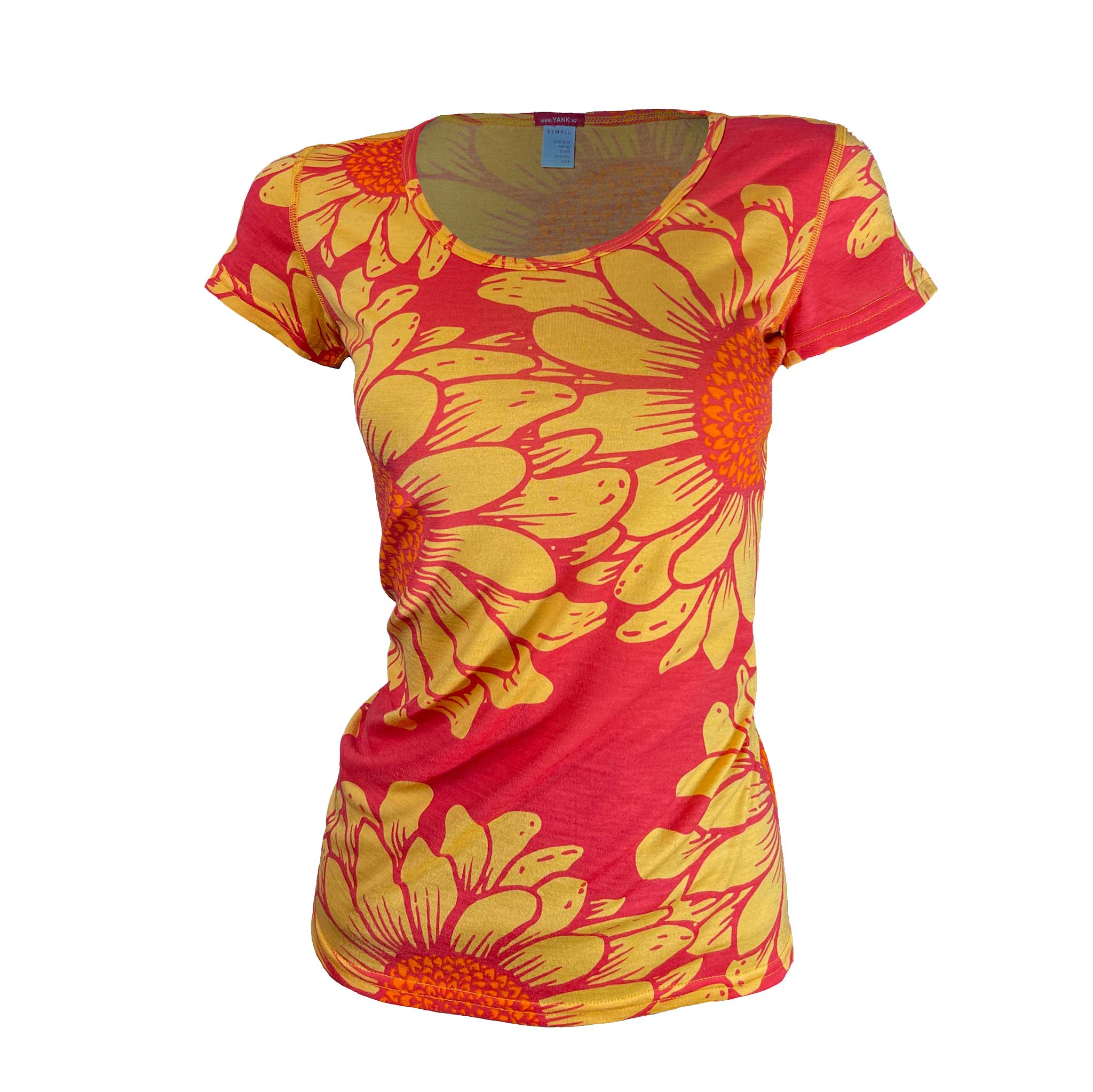 SECONDS Women's Flower Power Merino Scoop Neck Tee | Hyper Pink
