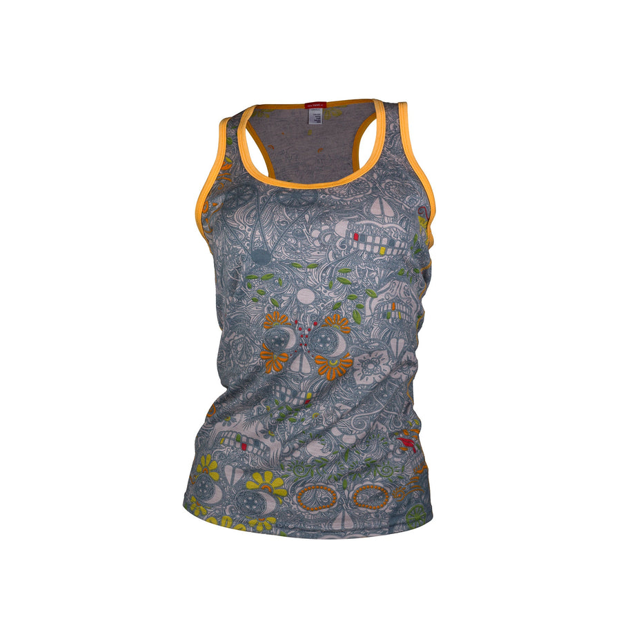 Women's Sugar Skull Merino Singlet | Marigold - Yank NZ