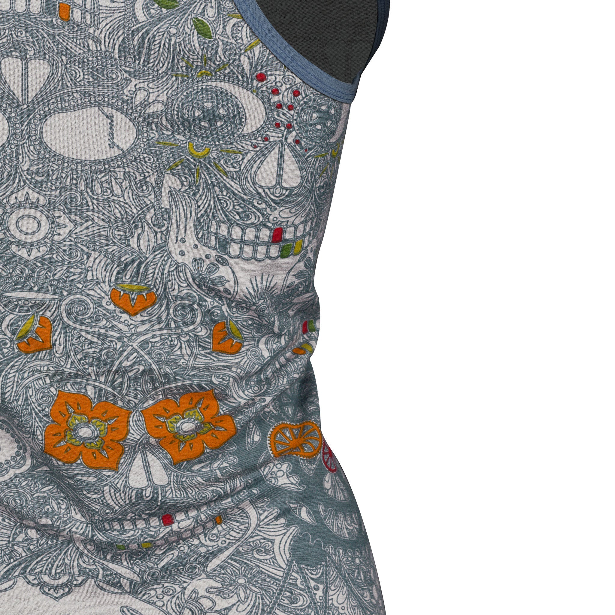 Women's limited edition merino print - Sugar Skull merino Singlet | Storm - Yank NZ